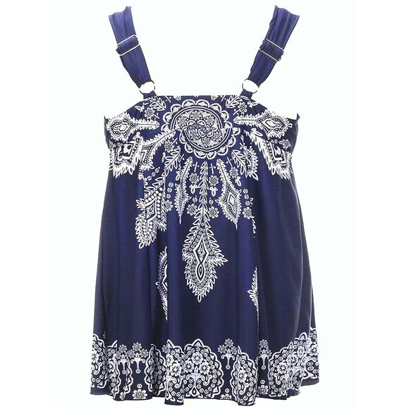 Plus Navy Blue Paisley Print 2Pc Swimdress Set Wide Strap Women Size 24 Swimwear - Picture 7 of 12